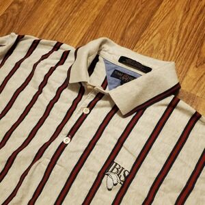 Vtg Tommy Hilfiger Golf Polo Shirt Men Large Gray Red Striped Ibis Golf Course